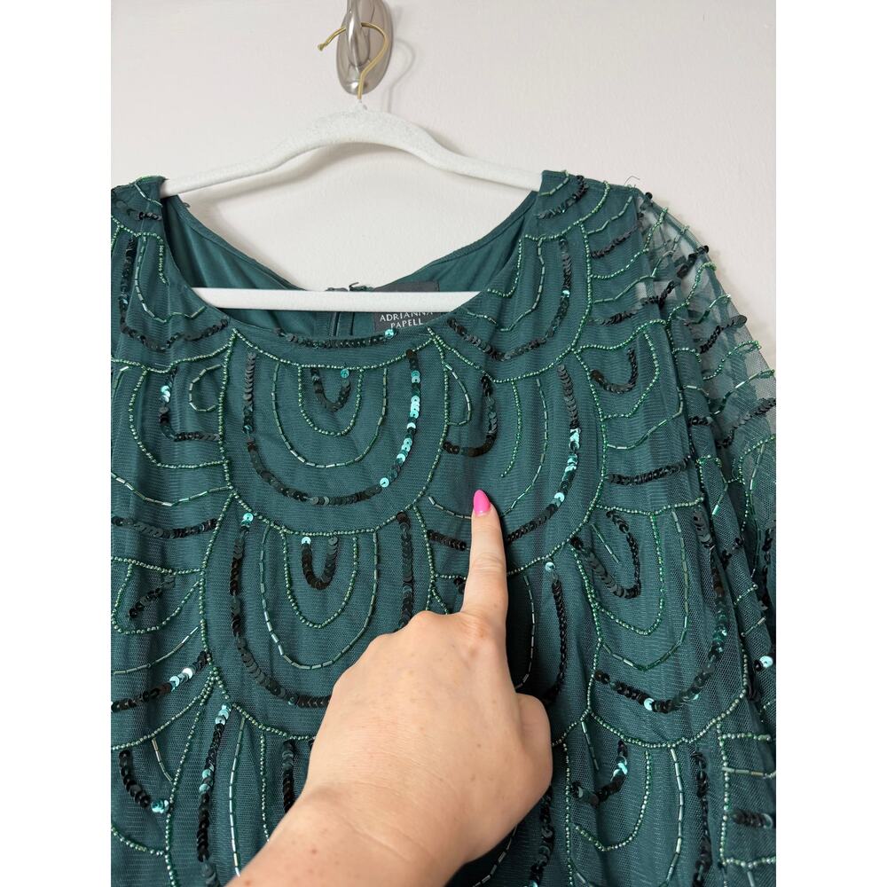 NWT Adrianna Papell Dress Green Mother of the Bride Gown Sequin Beaded Art Deco - Picture 13 of 14